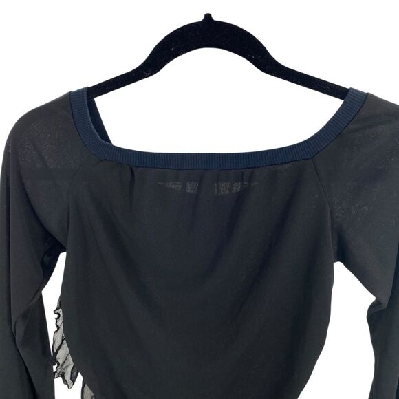 Y2K Dolce & Gabbana Long Sleeve Ruffle Side Top Black Semi Sheer Going Out Shirt - Picture 9 of 13